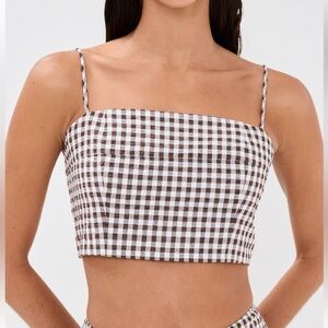 NWT Staud Brown and White Gingham crop Top